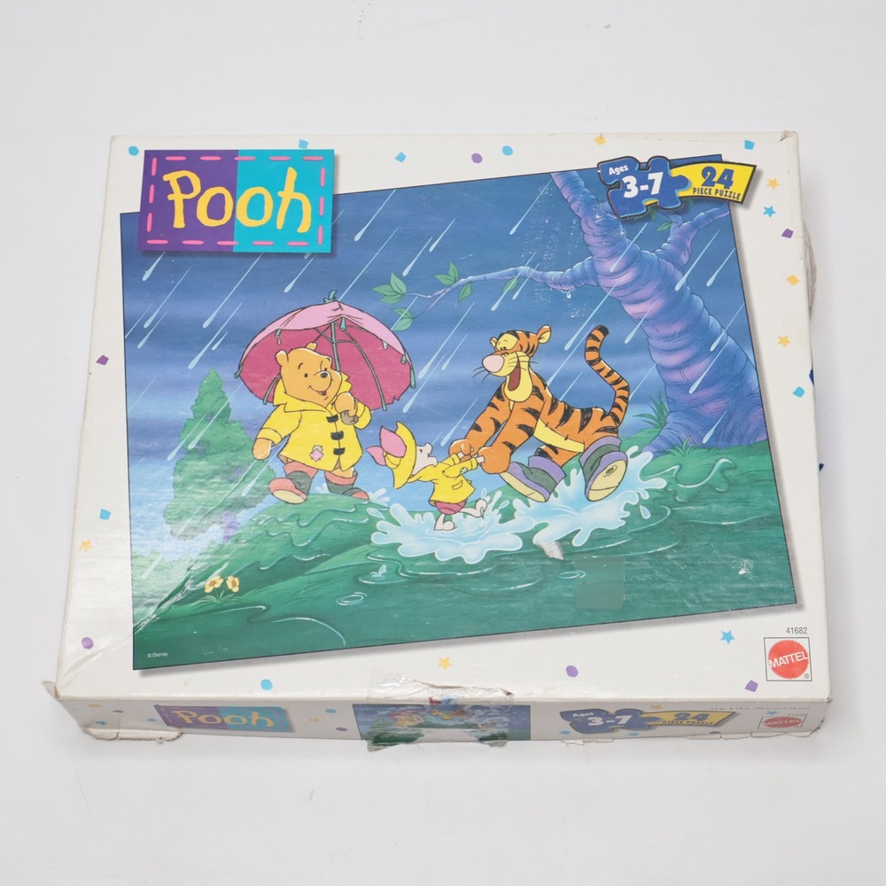 Mattel Disney Winnie the Pooh 24 Piece Jigsaw Puzzle 41682 Rain Scene Vintage